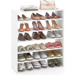 6-stufiges Schuhregal Stapelbarer Schuhorganizer Holzschuhregal mit Anti-Kipp-Vorrichtung