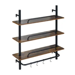 3-stufiges schwebendes Rohrregal Wandregal mit 4 S-förmigen Haken 80,5 x 24 x 97 cm ohne Beleuchtung