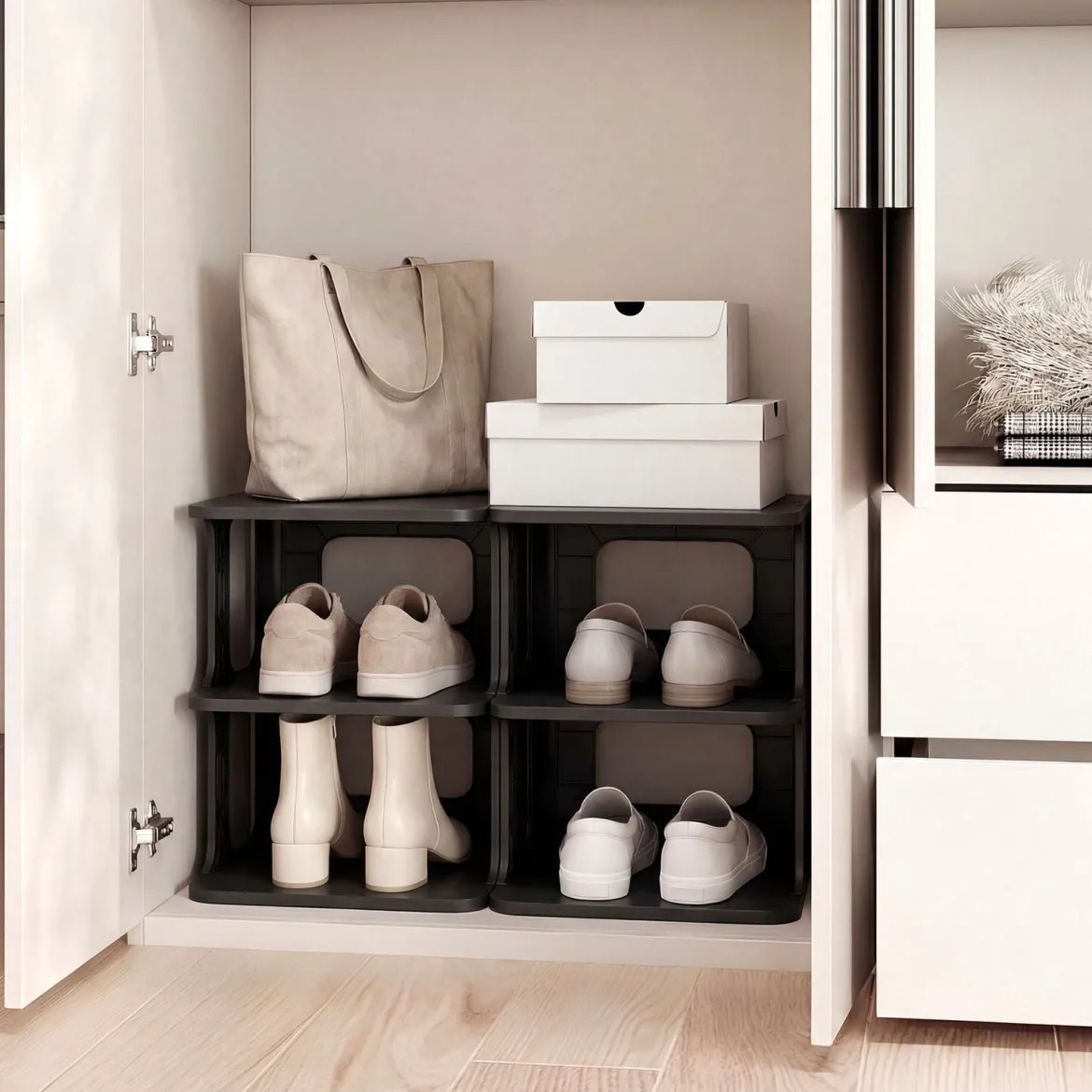 6-Stufiges Stapelbares Schuhregal Vertikaler Schuhorganizer Freistehender Schuhschrank Schwarz/Weiß