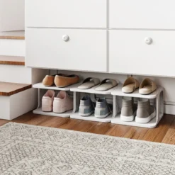 6-Stufiges Stapelbares Schuhregal Vertikaler Schuhorganizer Freistehender Schuhschrank Schwarz/Weiß
