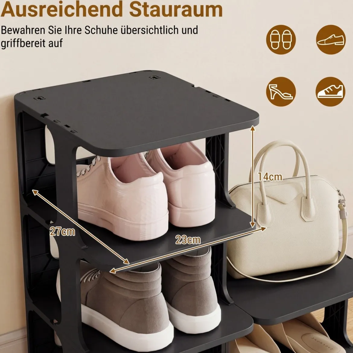 6-Stufiges Stapelbares Schuhregal Vertikaler Schuhorganizer Freistehender Schuhschrank Schwarz/Weiß