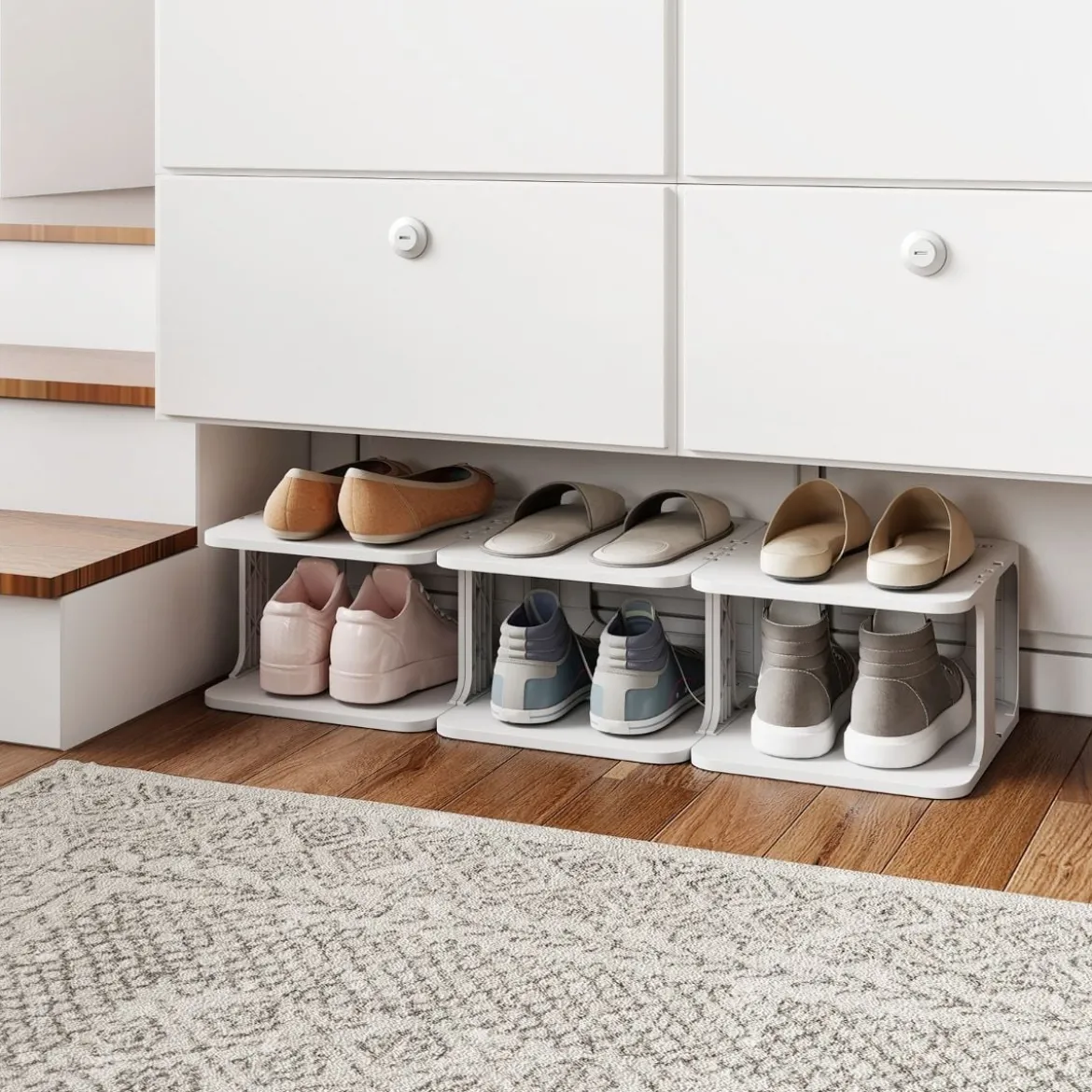 6-Stufiges Stapelbares Schuhregal Vertikaler Schuhorganizer Freistehender Schuhschrank Schwarz/Weiß