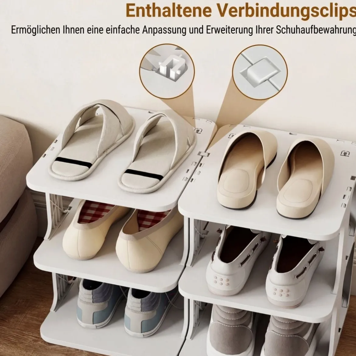 6-Stufiges Stapelbares Schuhregal Vertikaler Schuhorganizer Freistehender Schuhschrank Schwarz/Weiß
