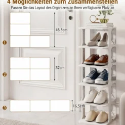 6-Stufiges Stapelbares Schuhregal Vertikaler Schuhorganizer Freistehender Schuhschrank Schwarz/Weiß