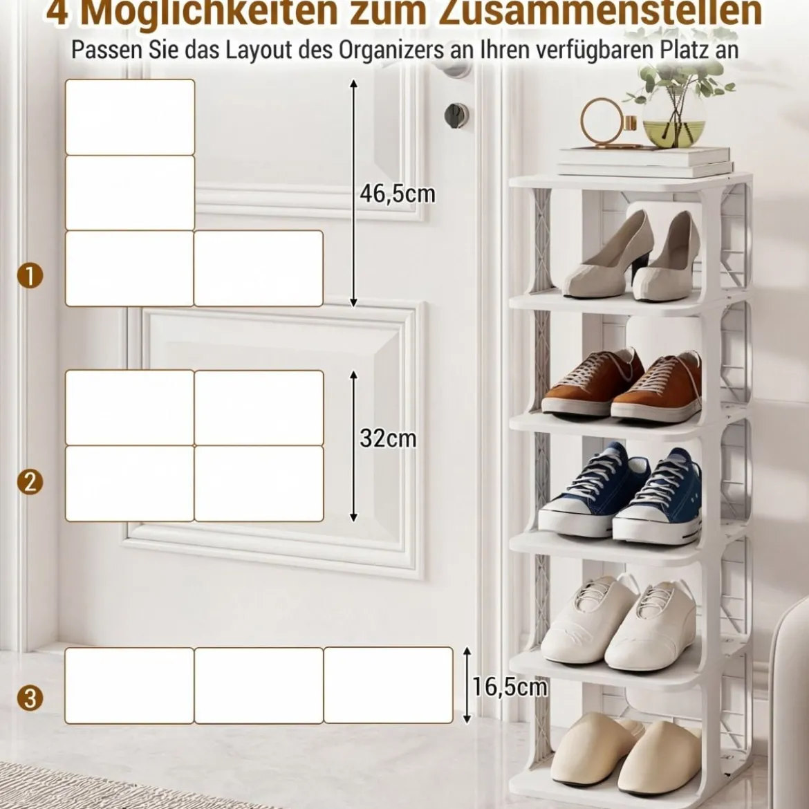 6-Stufiges Stapelbares Schuhregal Vertikaler Schuhorganizer Freistehender Schuhschrank Schwarz/Weiß