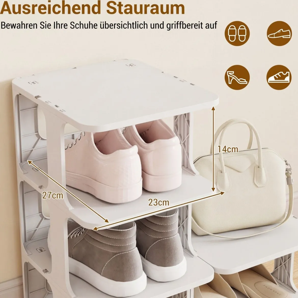 6-Stufiges Stapelbares Schuhregal Vertikaler Schuhorganizer Freistehender Schuhschrank Schwarz/Weiß