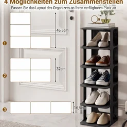6-Stufiges Stapelbares Schuhregal Vertikaler Schuhorganizer Freistehender Schuhschrank Schwarz/Weiß