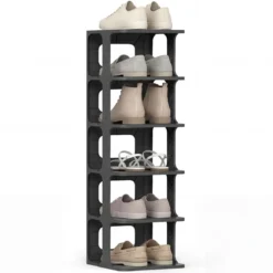 6-Stufiges Stapelbares Schuhregal Vertikaler Schuhorganizer Freistehender Schuhschrank Schwarz/Weiß