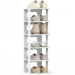 6-Stufiges Stapelbares Schuhregal Vertikaler Schuhorganizer Freistehender Schuhschrank Schwarz/Weiß