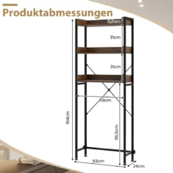3-stufiges Toilettenregal mit 4 Haken & Verstellbaren Füßen Platzsparendes Badregal Braun