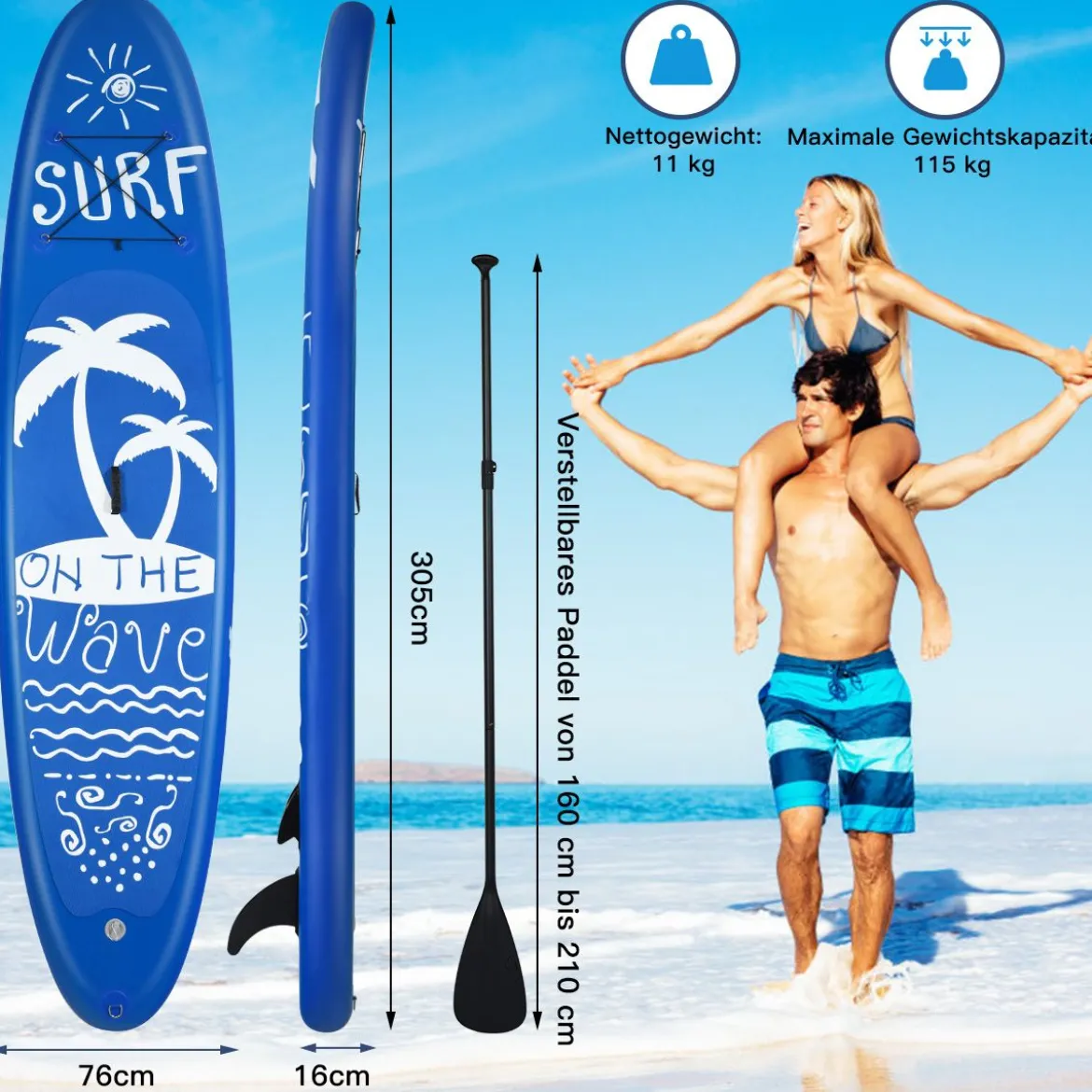 SUP Board Aufblasbar Stand up Board Paddelboard Navy