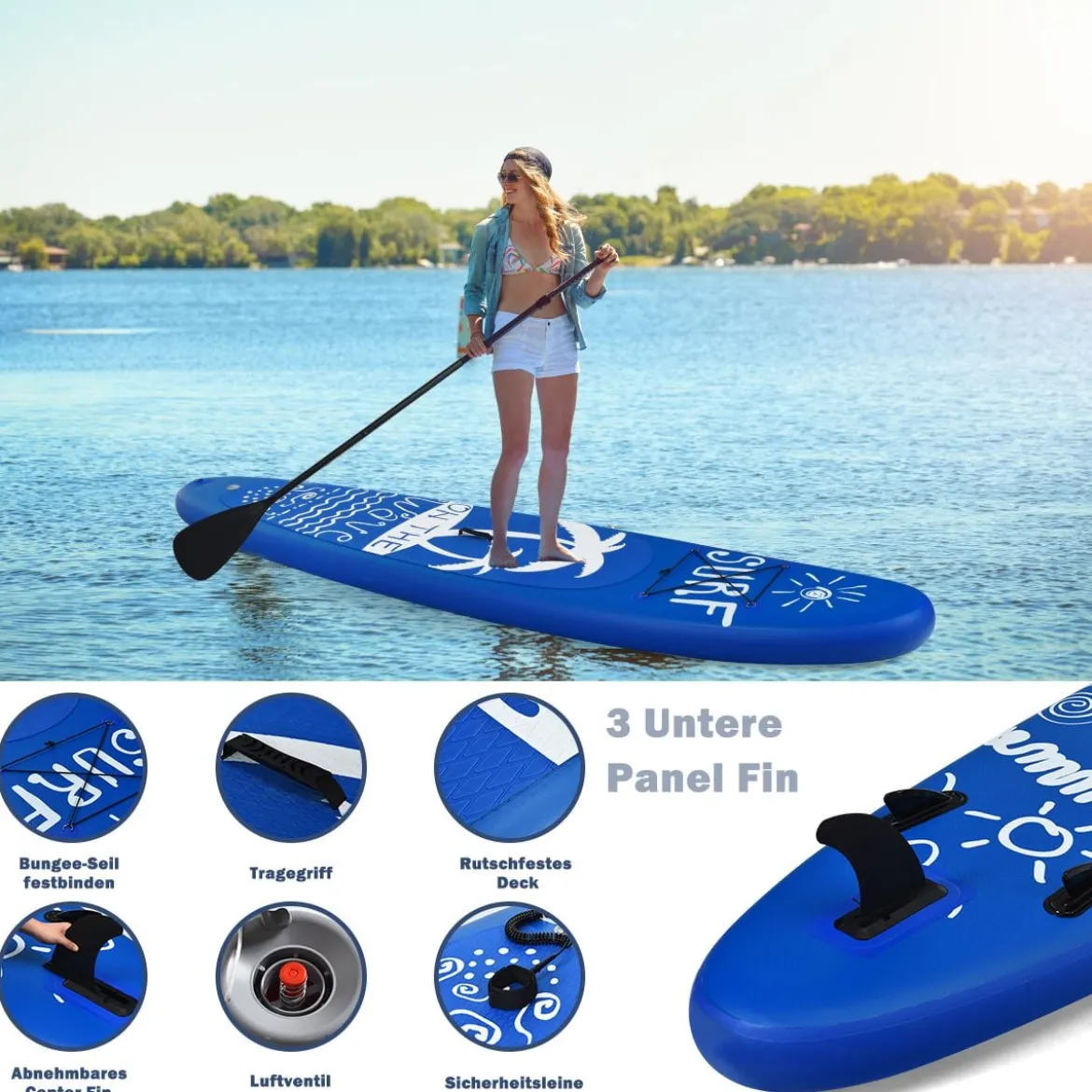 SUP Board Aufblasbar Stand up Board Paddelboard Navy