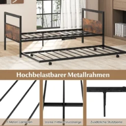 Tagesbett ausziehbar Ausziehbett 90 x 200 cm Gästebett mit Lattenrost Bettgestell für Schlafzimmer bis 220 kg belastbar