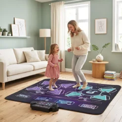 Tanzmatte für 2 Kinder Musikmatte mit LED-Lichtern & 4 Modi 102 x 90 cm Schwarz
