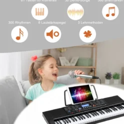61 Tastatur Elektrisches Keyboard mit Notenständer Mikrofon Digital Piano