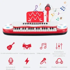37 Tasten Digital-Piano für Kinder Tragbares Klavier Spielzeug 48 x 20 x 38 cm Rot