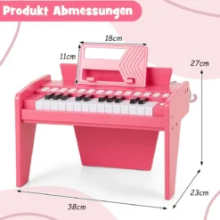 25 Tasten Keyboard Kinder Mini Digitales Klavier Holzspielzeug mit Einstellbarer Geschwindigkeit Rosa
