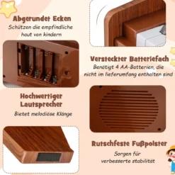 25 Tasten Keyboard Kinder Mini Digitales Klavier Holzspielzeug mit Einstellbarer Geschwindigkeit Braun