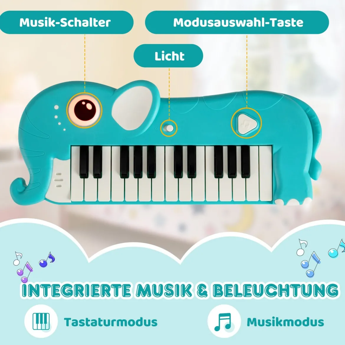 25 Tasten Kinder Digitalpiano mit Eingebauter Musik & Licht Elektronisches Klaviertastatur Blau
