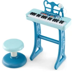 37 Tasten Kinder Keyboard Kinderklavier elektronisch mit Hocker Mikrofon & Notenständer Blau