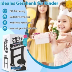 37 Tasten Kinder Keyboard Kinderklavier elektronisch mit Hocker Mikrofon & Notenständer Schwarz