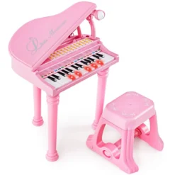 31 Tasten Kinder Keyboard mit Hocker Kinderklavier Spielzeugklavier 35 x 30 x 55 cm Rosa