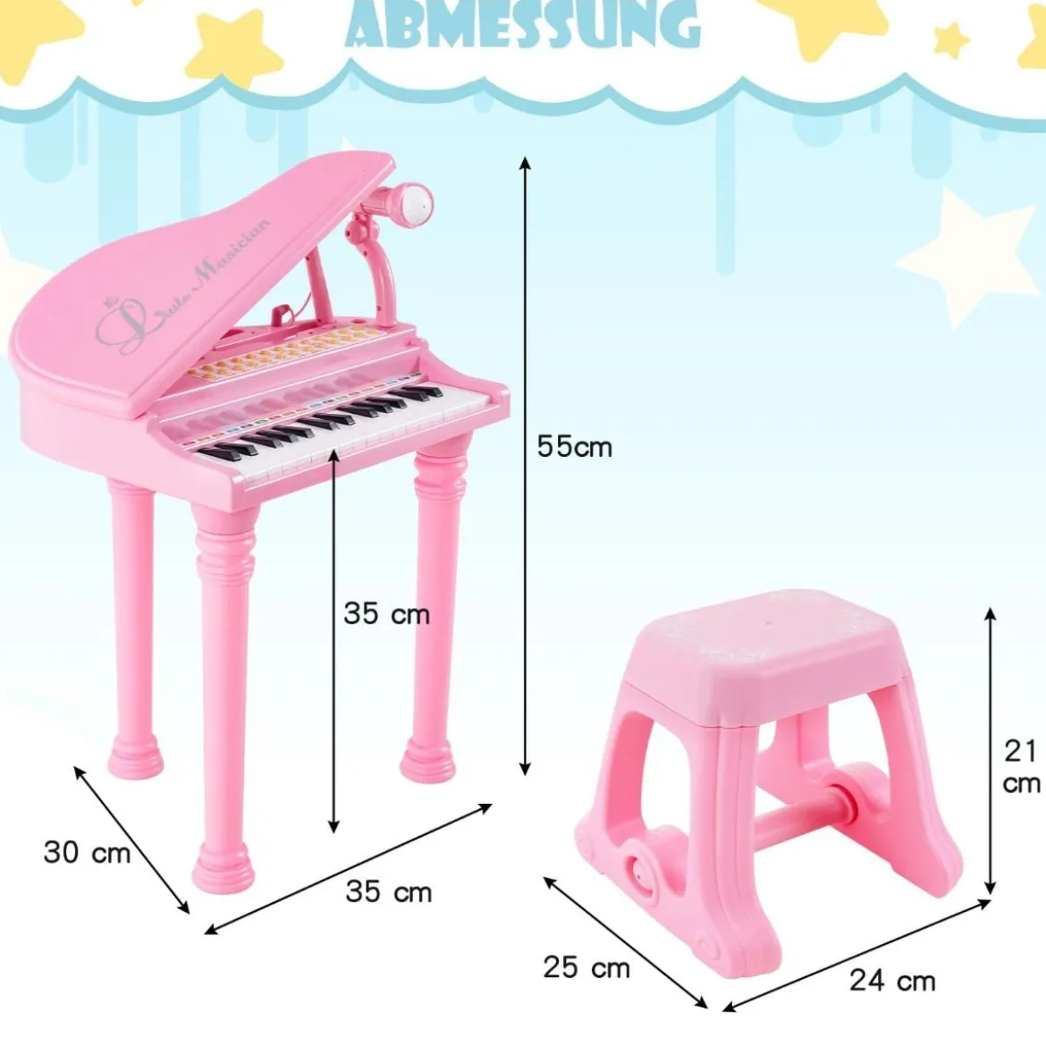 31 Tasten Kinder Keyboard mit Hocker Kinderklavier Spielzeugklavier 35 x 30 x 55 cm Rosa