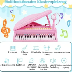 31 Tasten Kinder Keyboard mit Hocker Kinderklavier Spielzeugklavier 35 x 30 x 55 cm Rosa