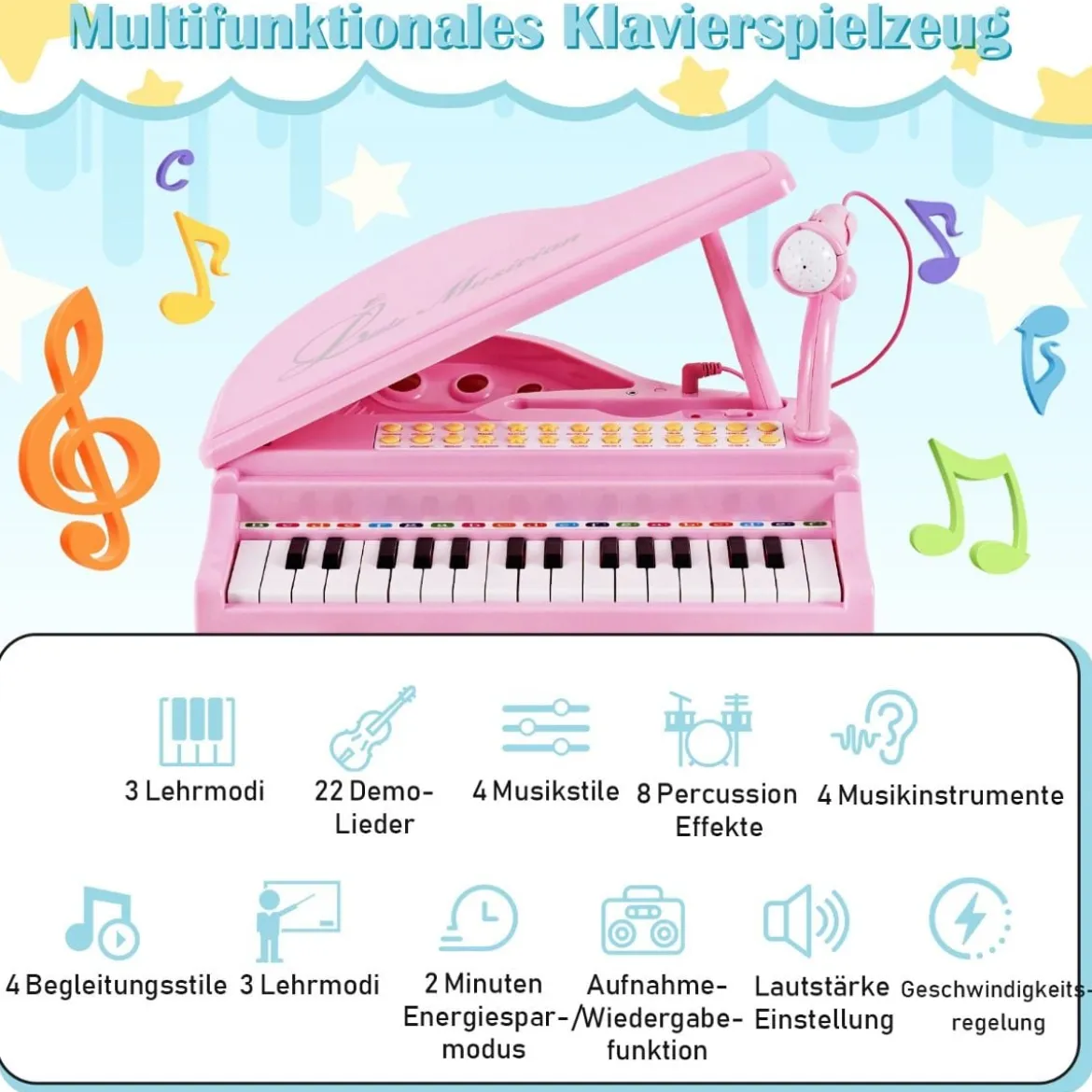 31 Tasten Kinder Keyboard mit Hocker Kinderklavier Spielzeugklavier 35 x 30 x 55 cm Rosa