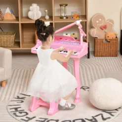 31 Tasten Kinder Keyboard mit Hocker Kinderklavier Spielzeugklavier 35 x 30 x 55 cm Rosa