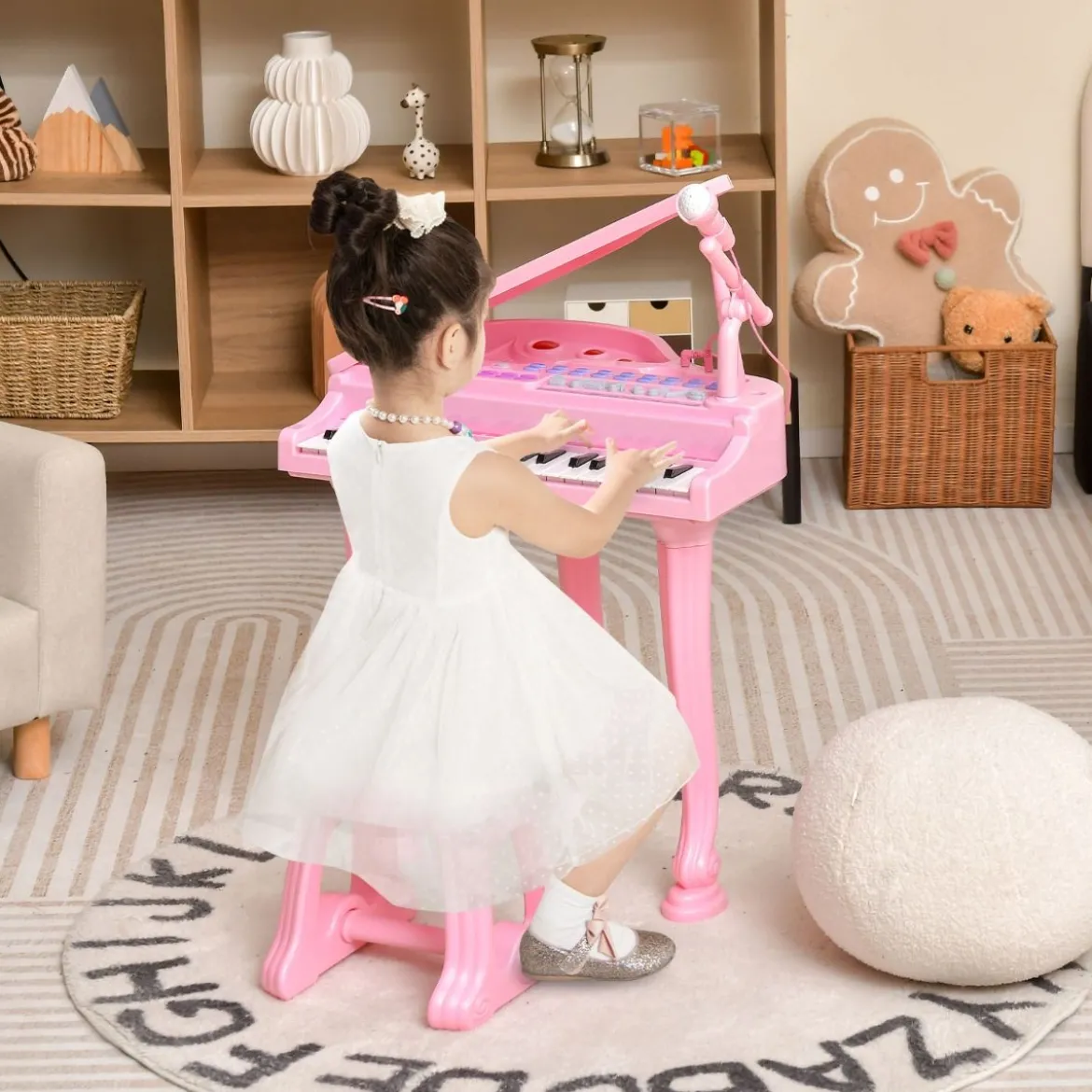 31 Tasten Kinder Keyboard mit Hocker Kinderklavier Spielzeugklavier 35 x 30 x 55 cm Rosa