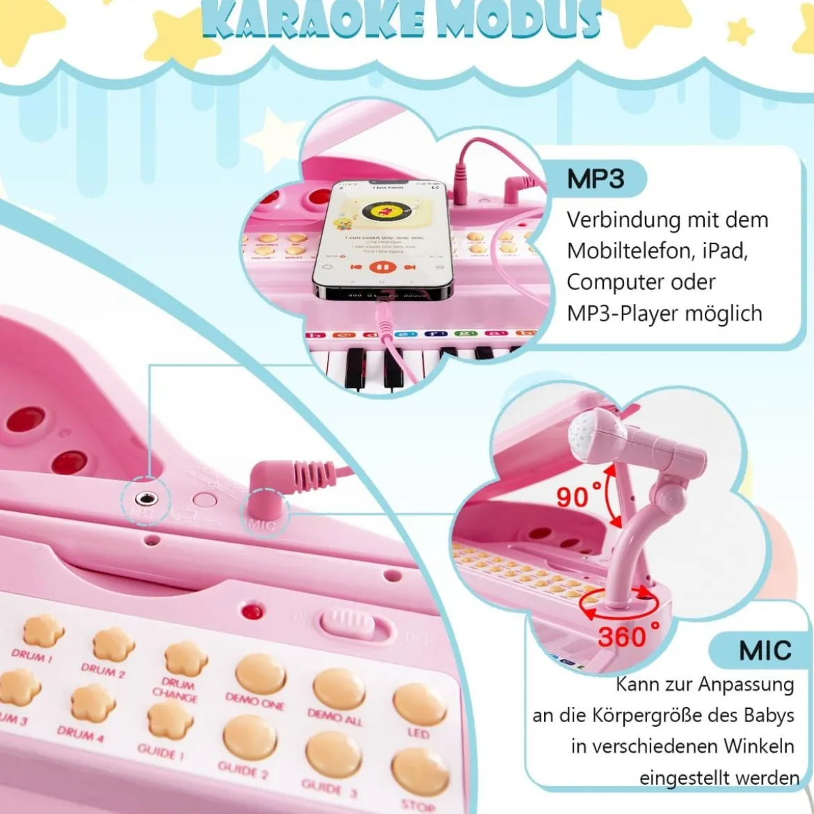 31 Tasten Kinder Keyboard mit Hocker Kinderklavier Spielzeugklavier 35 x 30 x 55 cm Rosa
