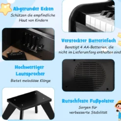 25 Tasten Mini Digitalpiano mit Hocker Kinder Klavier mit Einstellbarer Geschwindigkeit Schwarz