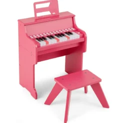 25 Tasten Mini Digitalpiano mit Hocker Kinder Klavier mit Einstellbarer Geschwindigkeit Rosa