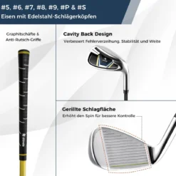 15 teilges Komplett Golfschläger Set Golf Set mit Golftasche & Regenhaube Gelb