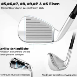 15 teilges Komplett Golfschläger Set Golf Set mit Golftasche & Regenhaube Weiß