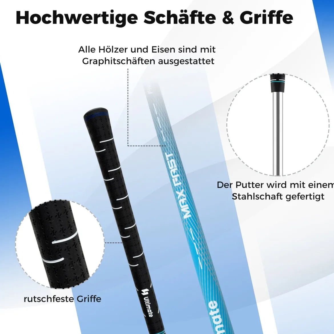 15 teilges Komplett Golfschläger Set Golf Set mit Golftasche & Regenhaube Weiß
