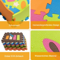 125-teilige Baby Spielmatte Baby EVA-Bodenmatte mit Zaun Puzzlematte 31,5 x 31,5 x 1 cm Bunt