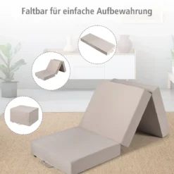 3-teilige Faltmatratze Klappmatratze aus Schaumstoff Gästematratze klappbar 195 x 75 x 15cm Beige