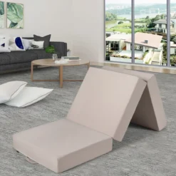 3-teilige Faltmatratze Klappmatratze aus Schaumstoff Gästematratze klappbar 195 x 75 x 15cm Beige