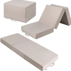 3-teilige Faltmatratze Klappmatratze aus Schaumstoff Gästematratze klappbar 195 x 75 x 15cm Beige