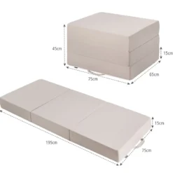 3-teilige Faltmatratze Klappmatratze aus Schaumstoff Gästematratze klappbar 195 x 75 x 15cm Beige