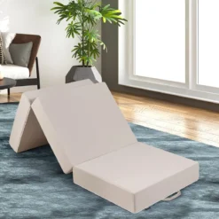 3-teilige Faltmatratze Klappmatratze aus Schaumstoff Gästematratze klappbar 195 x 75 x 15cm Beige