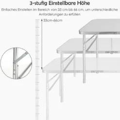 2-Teilige Klappbare Mehrzwecktische Campingtisch mit Ausziehfunktion Weiß