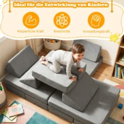 12-teilige modulares Kindersofa umwandelbares Spielsofa mit maschinenwaschbaren Bezügen Dunkelgrau