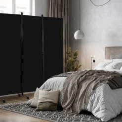 6-Teiliger Faltbarer Raumteiler 172 cm Hoher Sichtschutz mit Feststellbaren Rädern Schwarz
