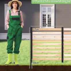 3-teiliger Gartenzaun aus Tannenholz mit Erdspieße & Verstellbarem Winkel Dekorativer Sichtschutzzaun