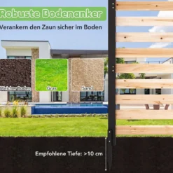 4-teiliger Gartenzaun mit Holzpfählen Sichtschutzzaun Dekorativer Steckzaun Natur