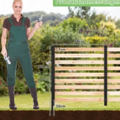 4-teiliger Gartenzaun mit Holzpfählen Sichtschutzzaun Dekorativer Steckzaun Natur