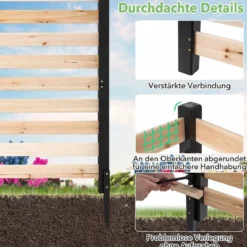 4-teiliger Gartenzaun mit Holzpfählen Sichtschutzzaun Dekorativer Steckzaun Natur